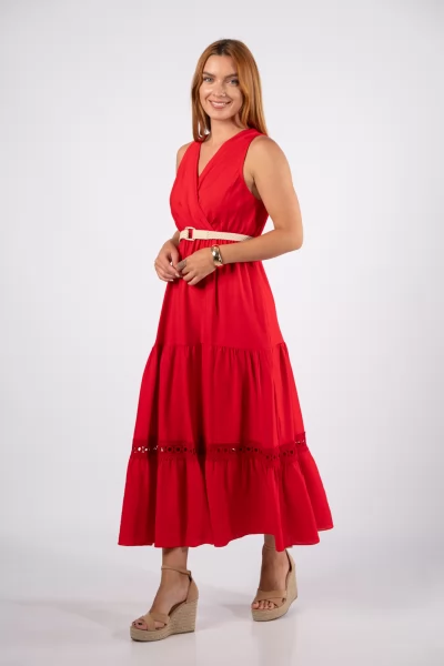 Φόρεμα Maxi Κρουαζέ Κόκκινο