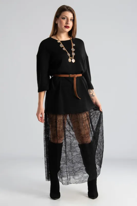 Φόρεμα Maxi Νημάτινο Δαντέλα Ζώνη