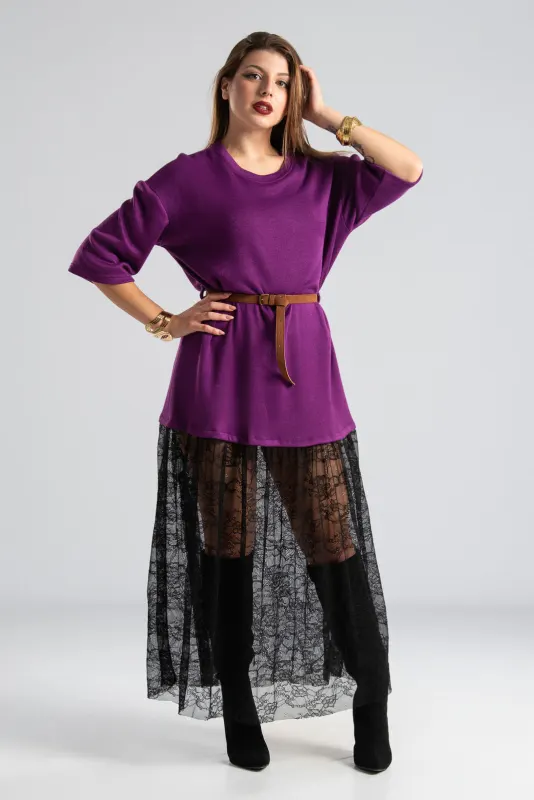 Φόρεμα Maxi Νημάτινο Δαντέλα Ζώνη