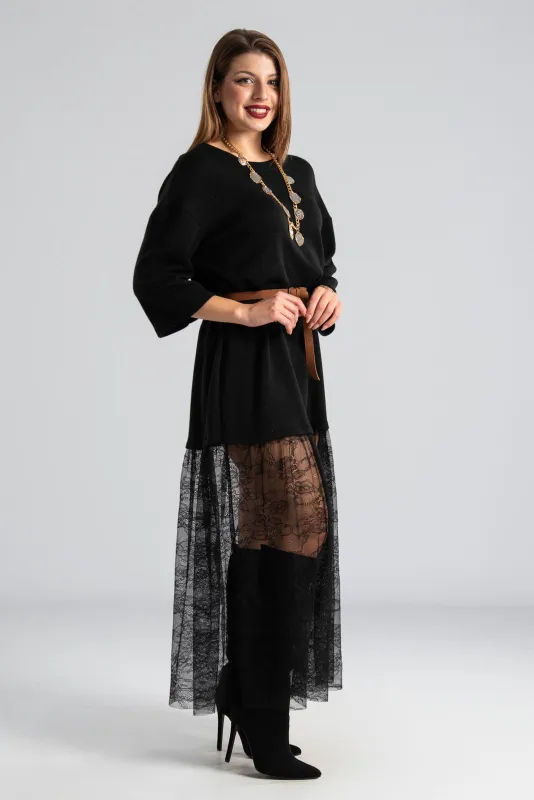 Φόρεμα Maxi Νημάτινο Δαντέλα Ζώνη