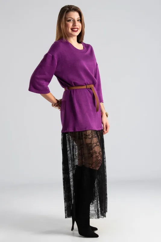 Φόρεμα Maxi Νημάτινο Δαντέλα Ζώνη