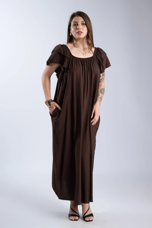 Φόρεμα Maxi Oversized Βολάν Λεπτομέρειες