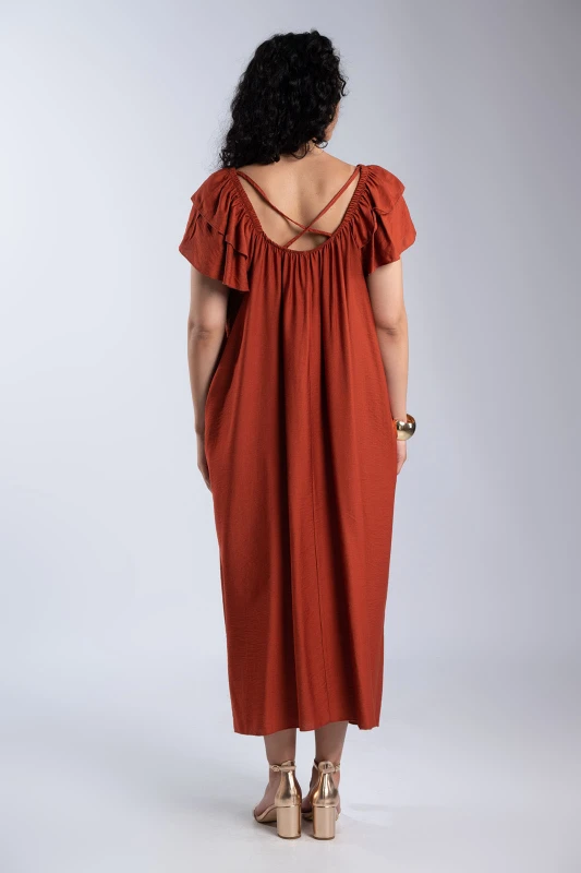 Φόρεμα Maxi Oversized Βολάν Λεπτομέρειες