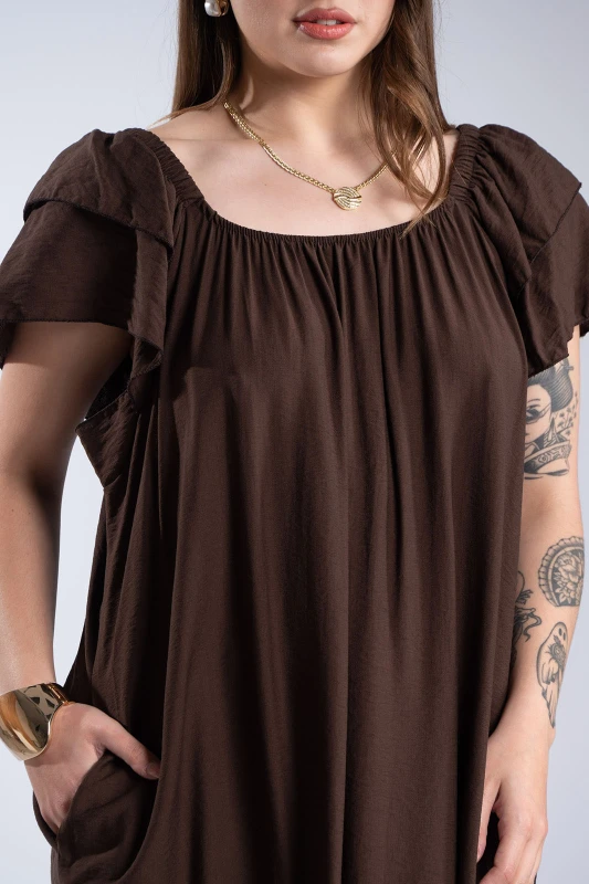 Φόρεμα Maxi Oversized Βολάν Λεπτομέρειες