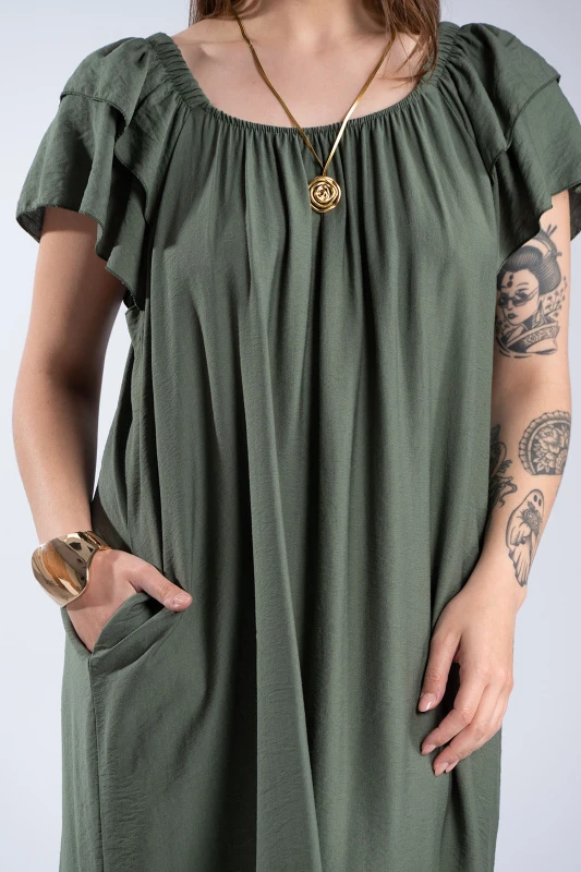 Φόρεμα Maxi Oversized Βολάν Λεπτομέρειες