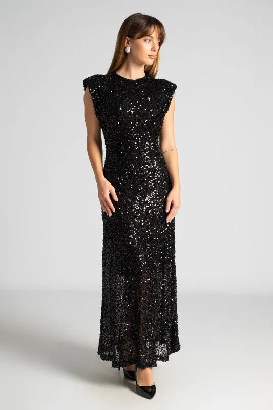 Maxi Dress Sequins Open Back