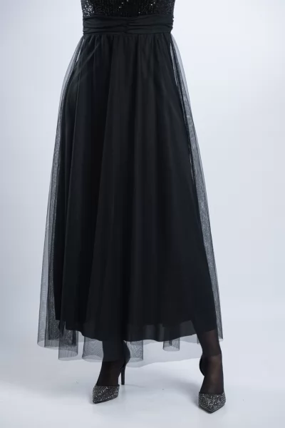 Φόρεμα Maxi Παγιέτες-Τούλι Μαύρο