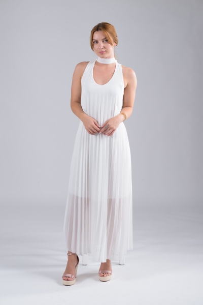 Φόρεμα Maxi Πλισέ Φιόγκος Λευκό