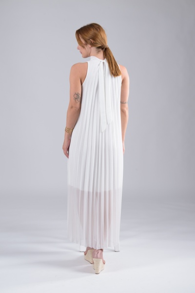 Φόρεμα Maxi Πλισέ Φιόγκος Λευκό