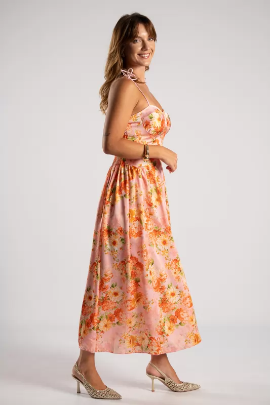 Φόρεμα Maxi Σατέν Floral