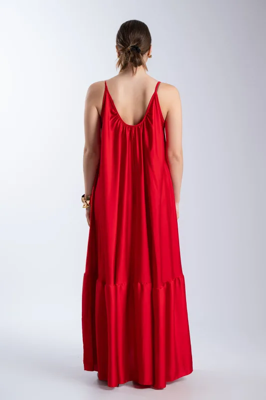 Satin Maxi Dress Straps 