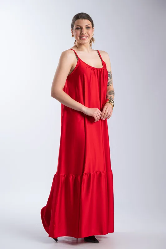 Satin Maxi Dress Straps 