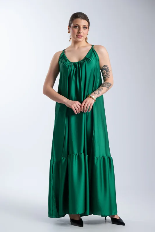 Satin Maxi Dress Straps 