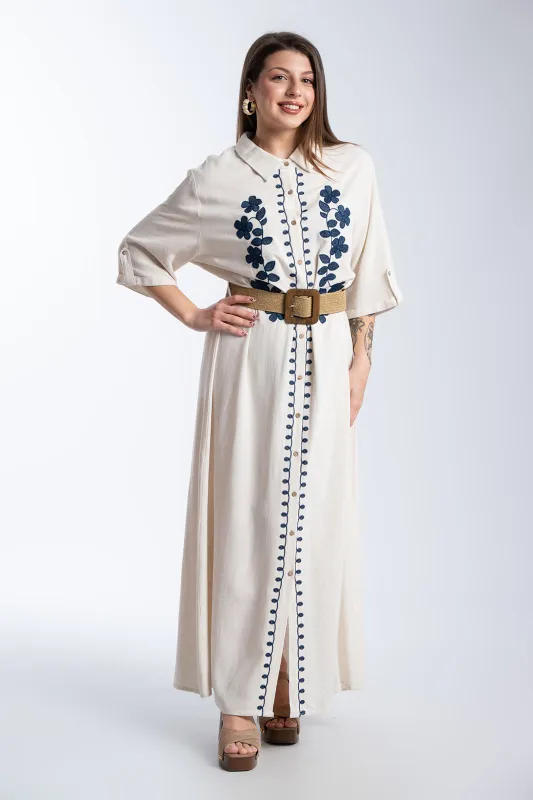 Maxi Dress Semi-sheer Embroidered Details 