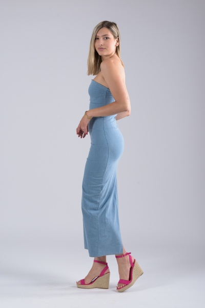 Φόρεμα Maxi Strapless Light Blue