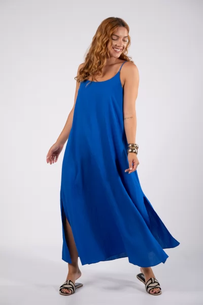 Φόρεμα Μaxi Τιράντες Μπλε Ρουά