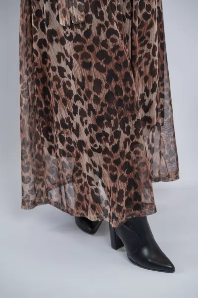 Φόρεμα Maxi Τούλι Leopar Καφέ