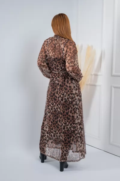 Φόρεμα Maxi Τούλι Leopar Καφέ