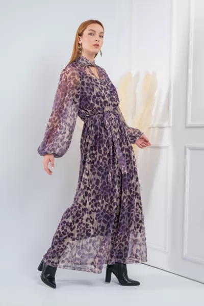 Φόρεμα Maxi Τούλι Leopar Μωβ