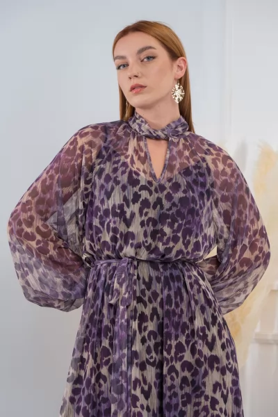 Φόρεμα Maxi Τούλι Leopar Μωβ