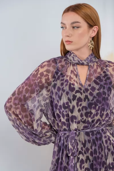 Φόρεμα Maxi Τούλι Leopar Μωβ