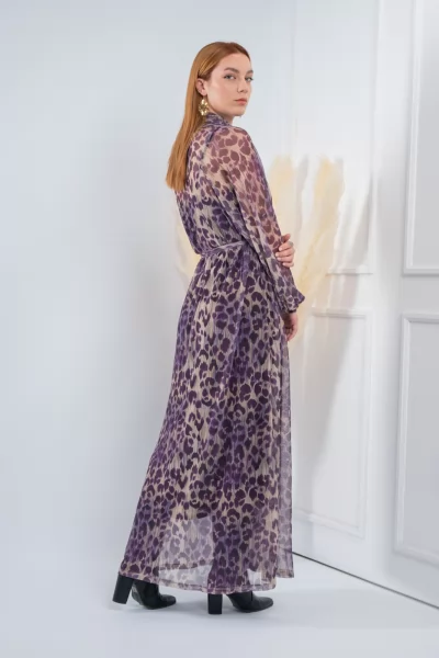 Φόρεμα Maxi Τούλι Leopar Μωβ