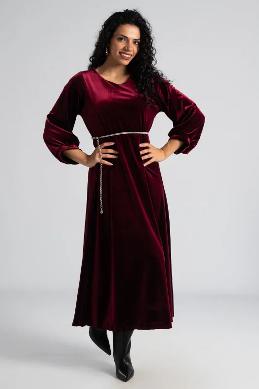 Φόρεμα Maxi Velvet Μονόχρωμο
