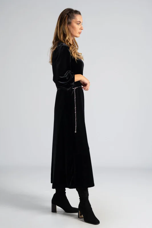 Φόρεμα Maxi Velvet Μονόχρωμο
