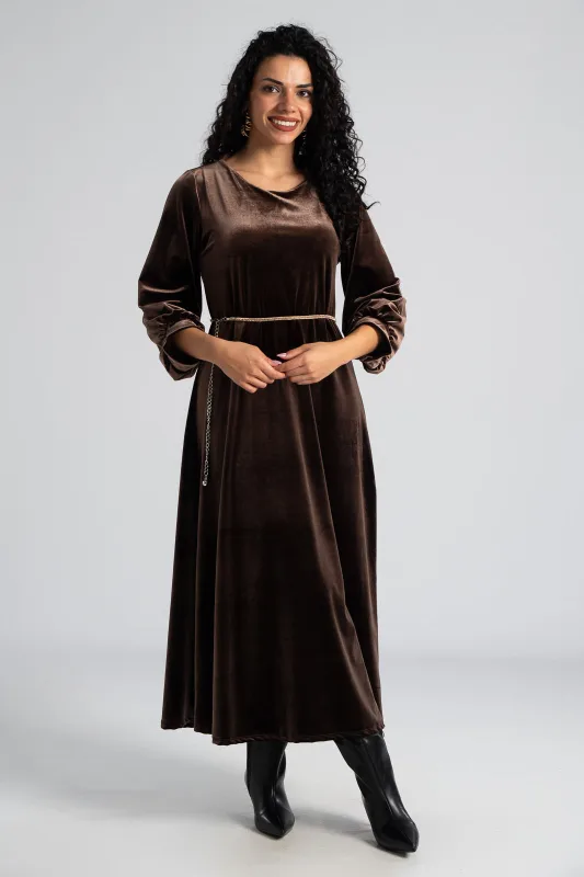 Φόρεμα Maxi Velvet Μονόχρωμο