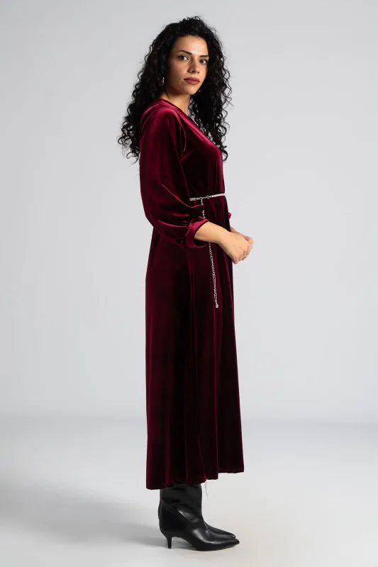 Φόρεμα Maxi Velvet Μονόχρωμο