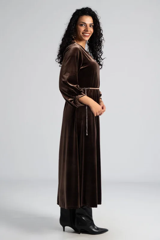 Φόρεμα Maxi Velvet Μονόχρωμο