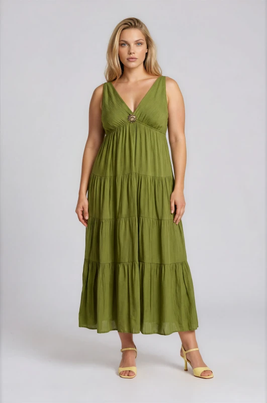 Dress with Decorative Brooch