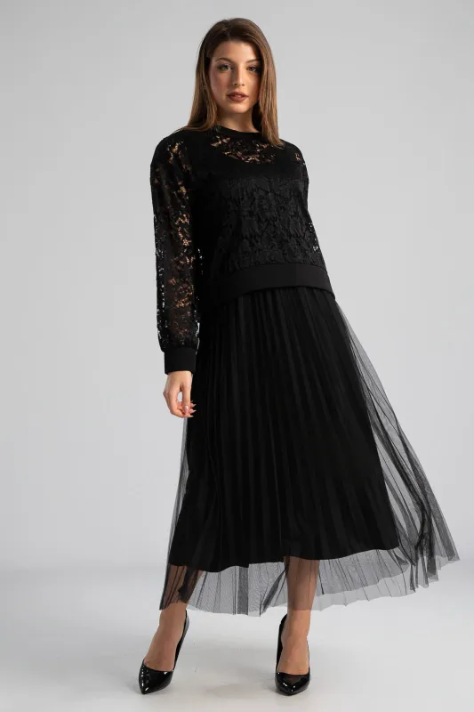 Φόρεμα Με Μπλούζα Λεπτομέρεια Δαντέλα