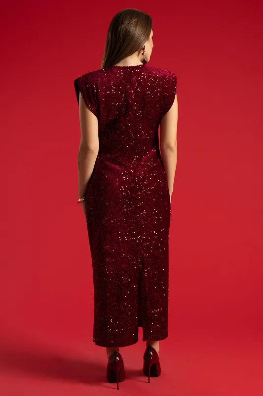 Dress Sleeveless Sequins Buttons