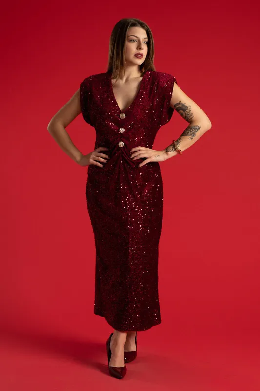 Dress Sleeveless Sequins Buttons