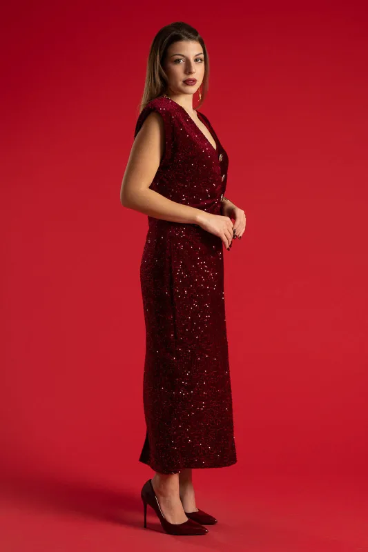 Dress Sleeveless Sequins Buttons