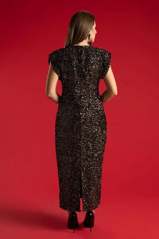 Dress Sleeveless Sequins Buttons