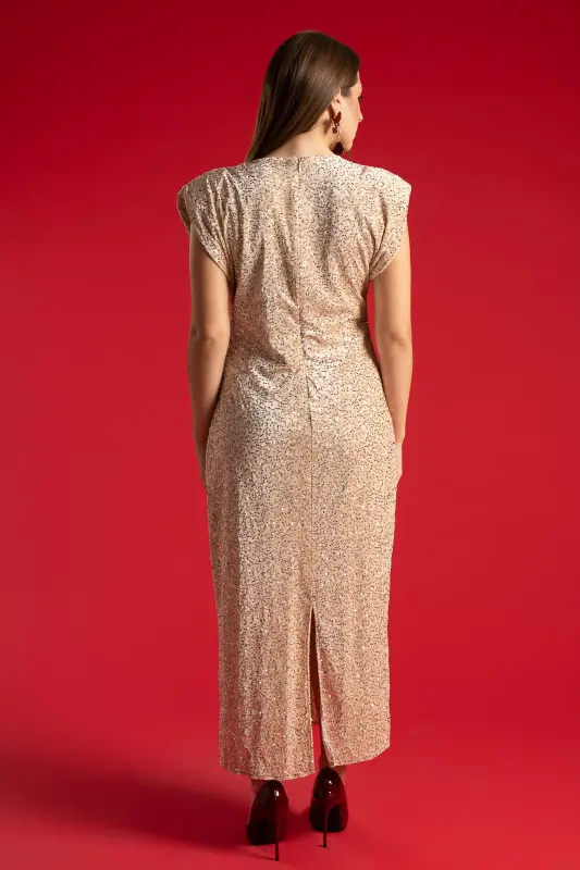 Dress Sleeveless Sequins Buttons