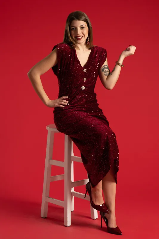 Φόρεμα Με Παγιέτες Αμάνικο Κουμπιά