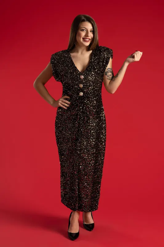 Φόρεμα Με Παγιέτες Αμάνικο Κουμπιά