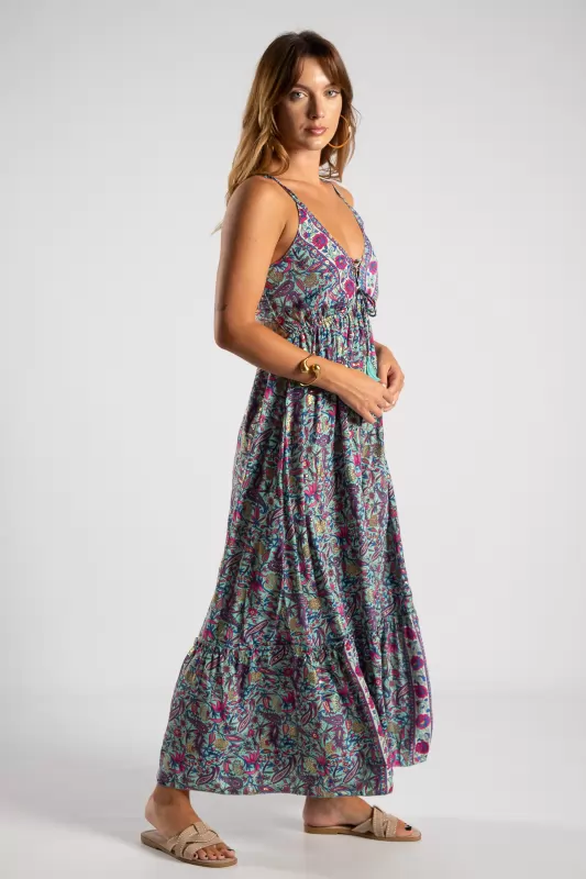 Φόρεμα Μεταξωτό Floral Άνοιγμα Πλάτη