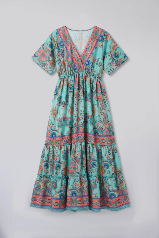 Dress Silk V-Neckline Embroidery