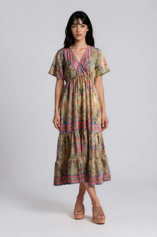 Dress Silk V-Neckline Embroidery