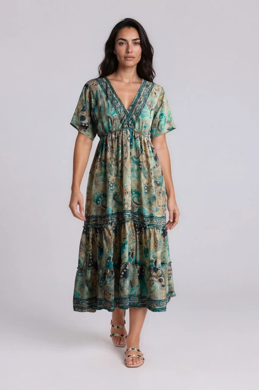Dress Silk V-Neckline Embroidery