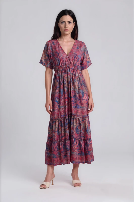 Dress Silk V-Neckline Embroidery