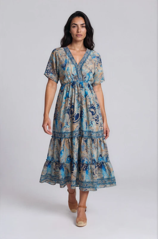 Dress Silk V-Neckline Embroidery