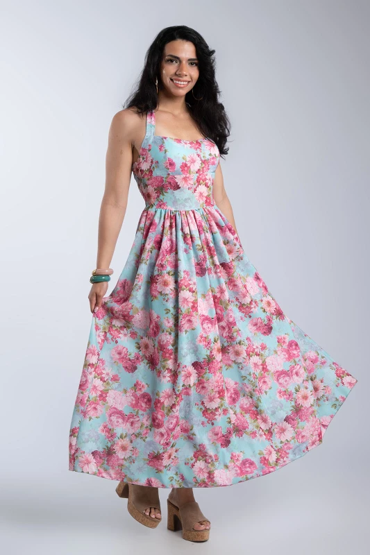 Φόρεμα Midi Floral Σφηγγοφωλιά