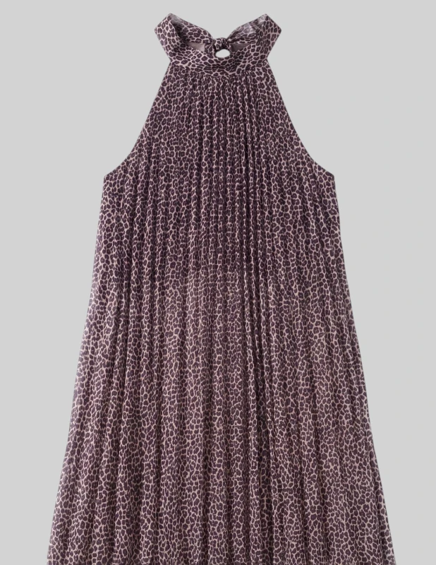 Leopard-Print Midi Halter Neck Dress 