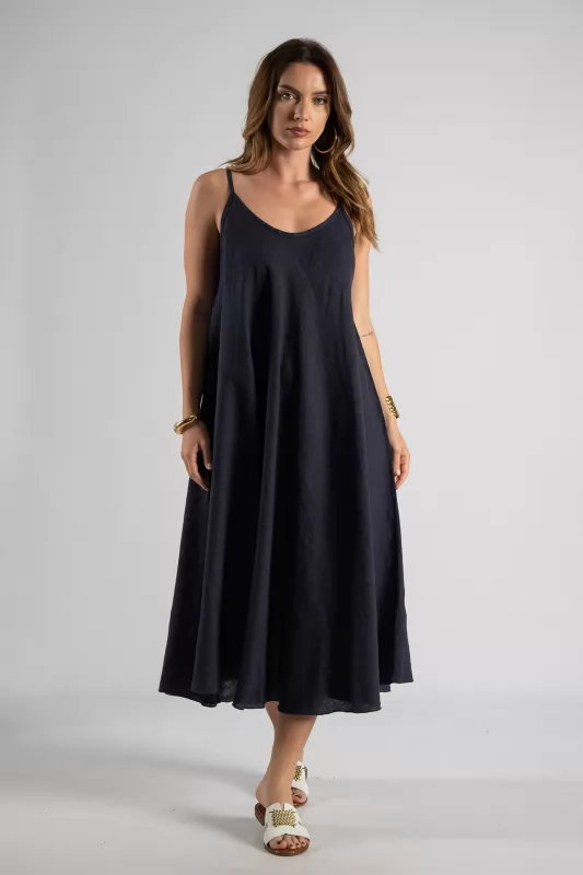Dress Midi Linen Strap 
