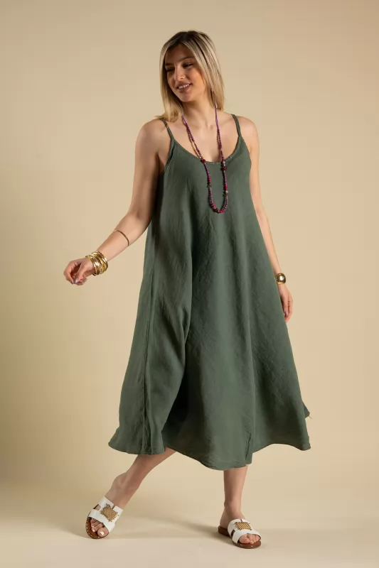 Dress Midi Linen Strap 